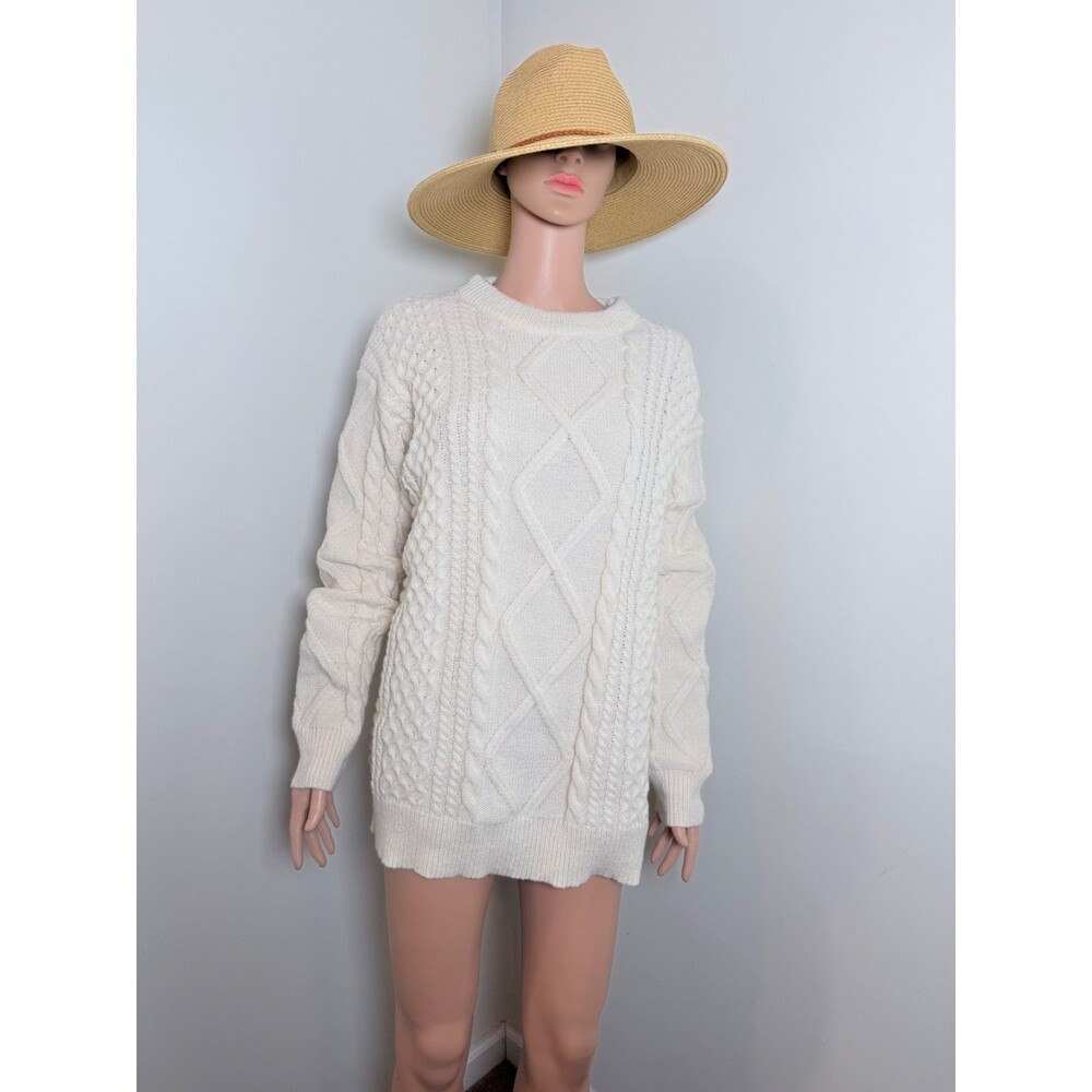 Aelfric Eden Cable Knit Sweater L Cream White Oversized Pullover Chunky Preppy